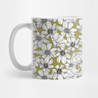 White Cosmos flowers on green Mug